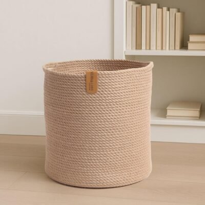 VOLIRIN & KAMMV Round Wicker Jute Storage Basket (Bleached, Medium)